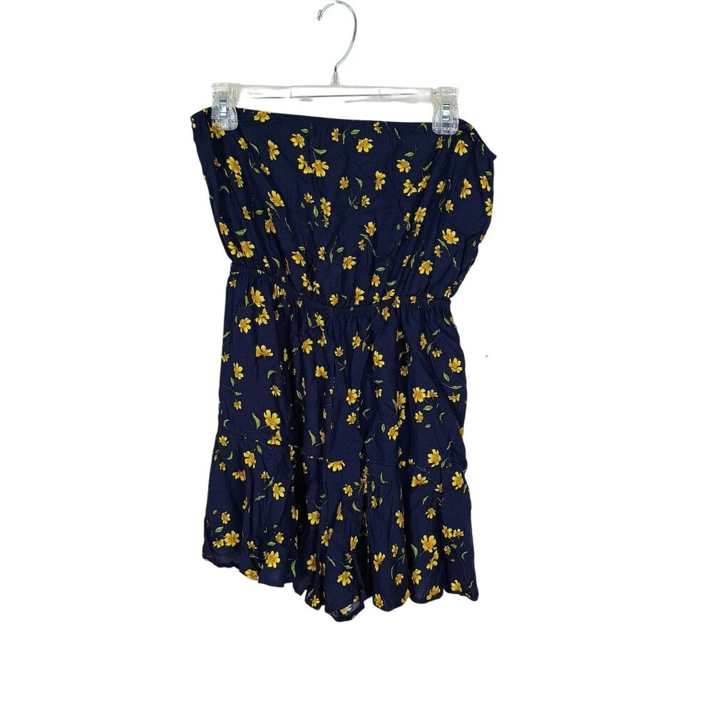 Justify Navy Blue With Yellow Floral Print Strapless‎ Size Medium Romper